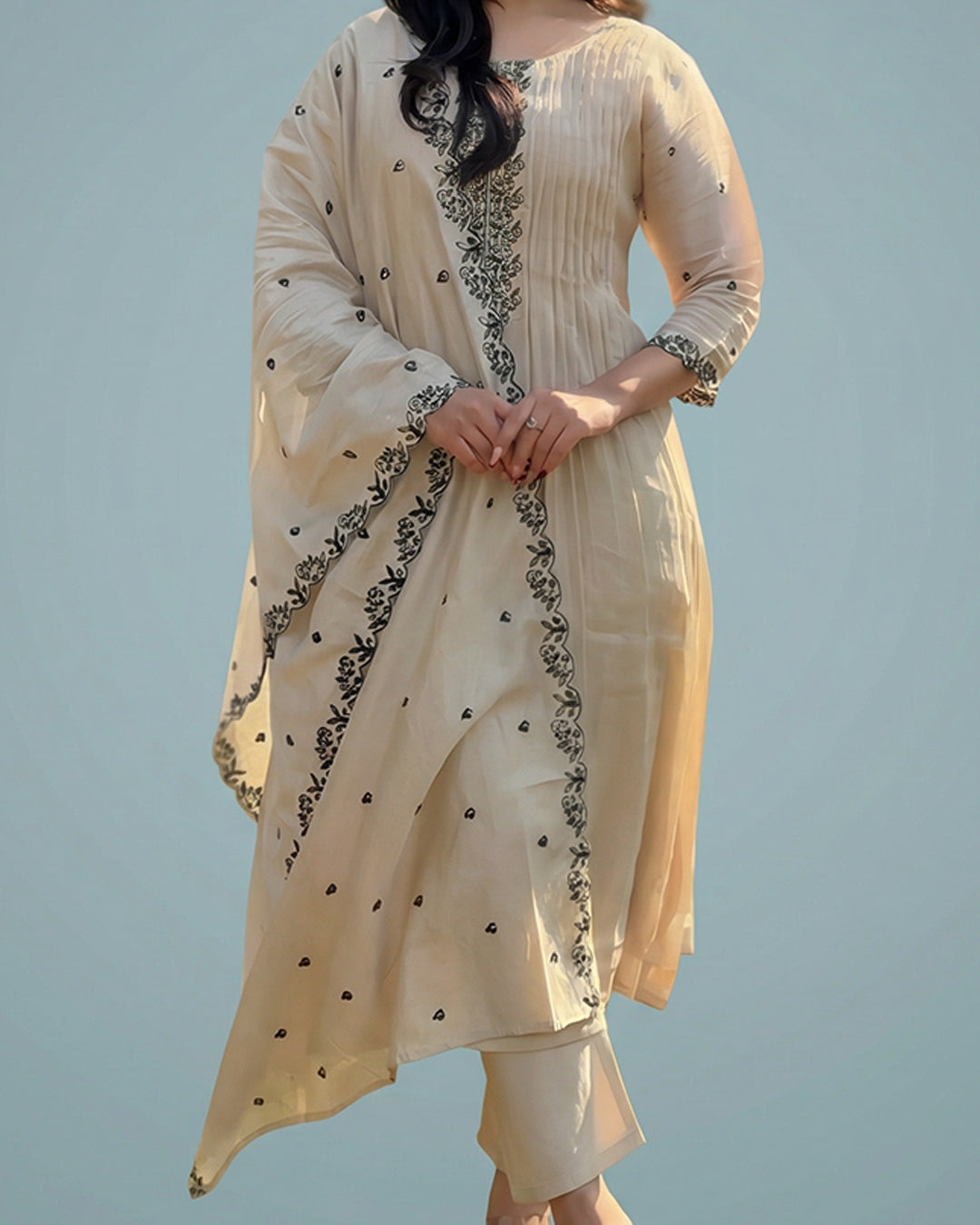 Ivory Bloom Grace – Premium Off-White A-Line Silk Set