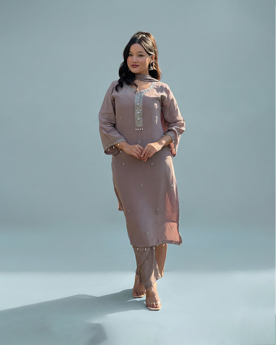 Dusty Rose Elegance – Premium Pakistani Silk Kurta Set