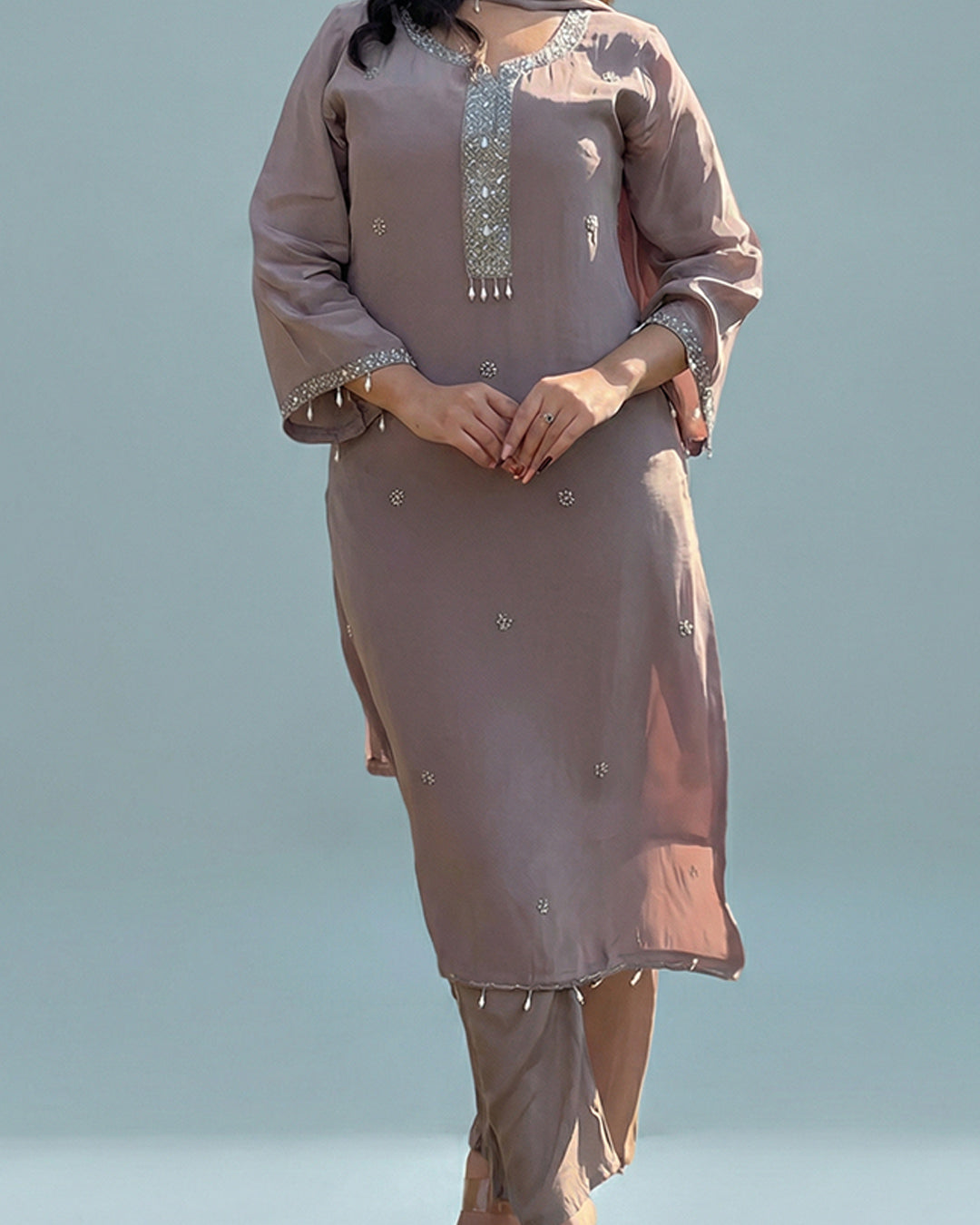Dusty Rose Elegance – Premium Pakistani Silk Kurta Set