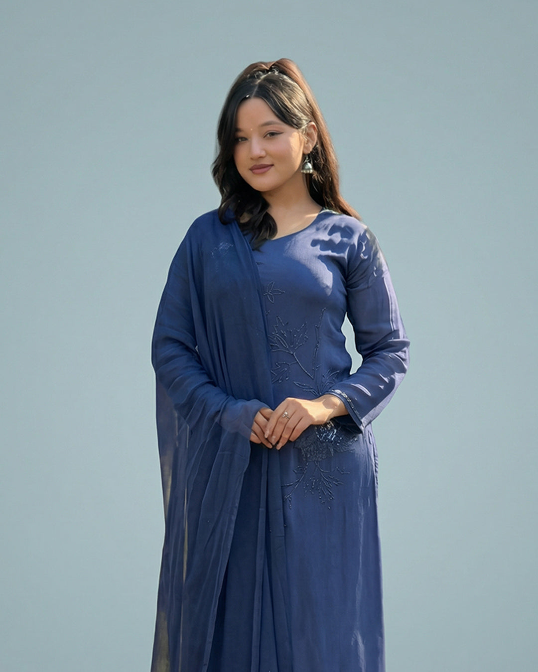 Midnight Blue Elegance Chinon Pakistani Set By MAYJU