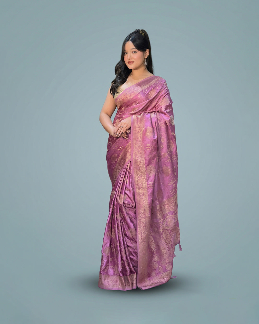 Royal Mauve Radiance – Premium Satin Silk Saree