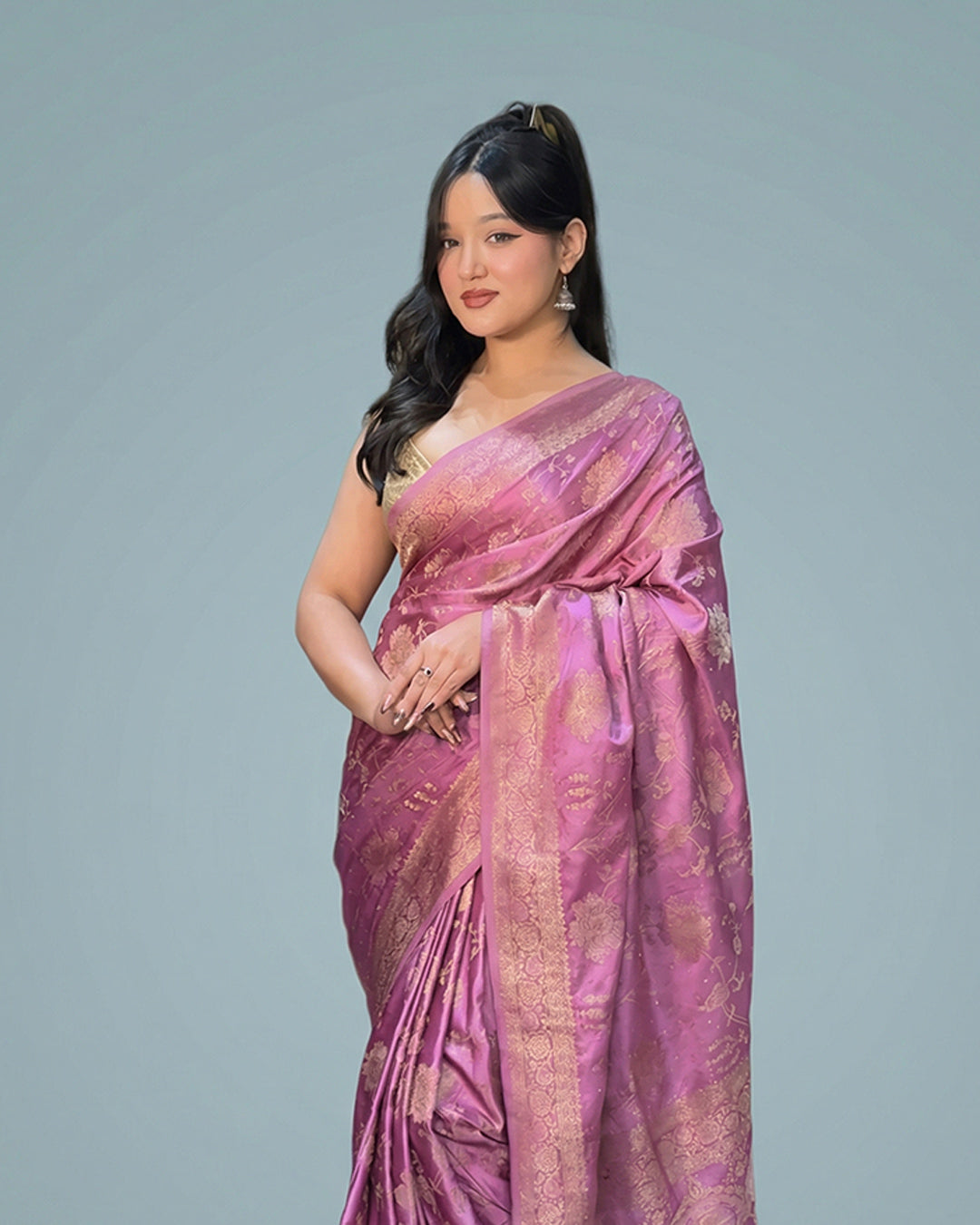 Royal Mauve Radiance – Premium Satin Silk Saree