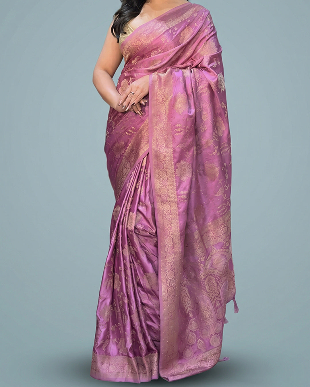 Royal Mauve Radiance – Premium Satin Silk Saree