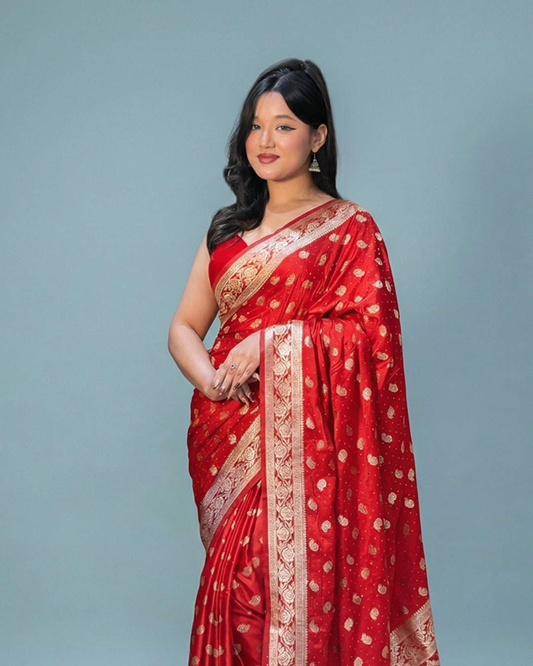 Crimson Royale Heritage – Satin Silk Banarasi Saree