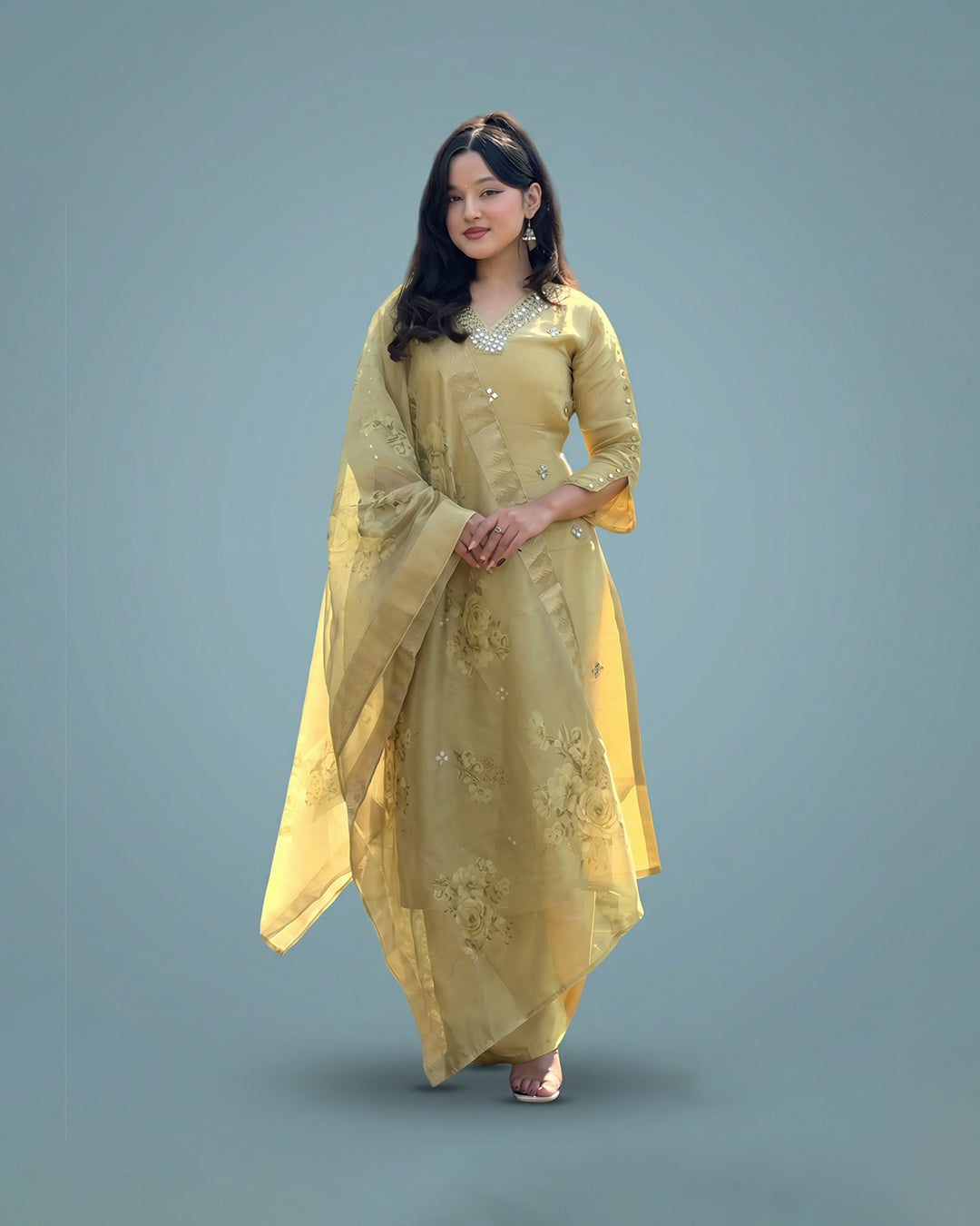 Sunlit Blossom Elegance – Premium Pakistani Silk Suit Set