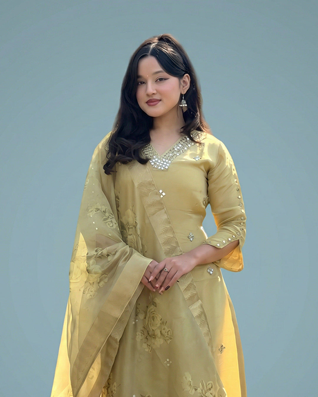 Sunlit Blossom Elegance – Premium Pakistani Silk Suit Set