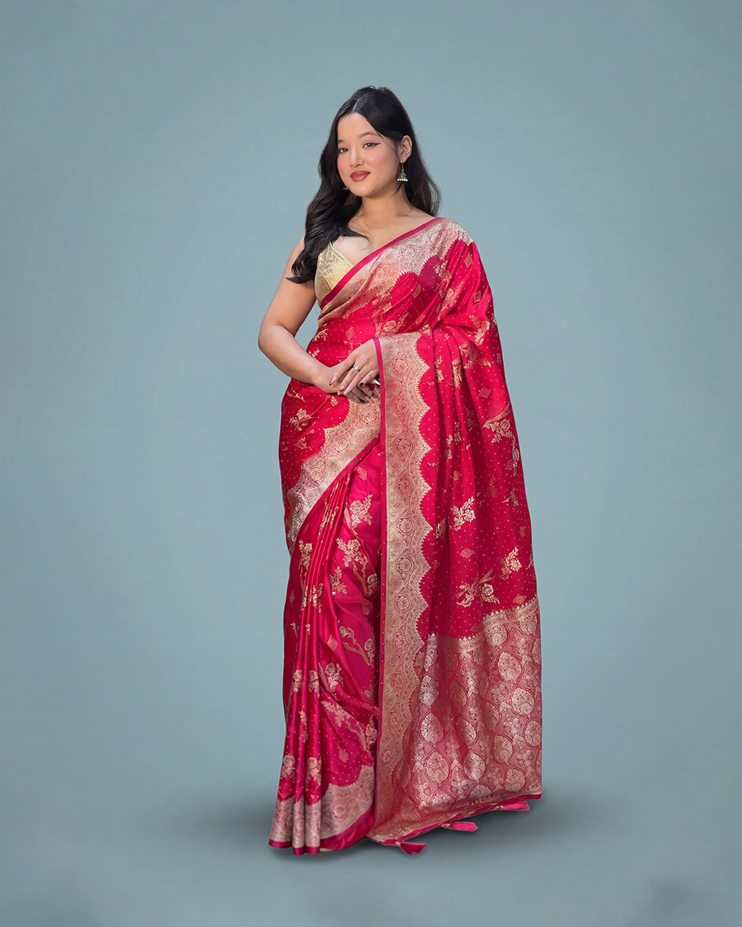 Crimson Royale Grace Satin Silk Banarasi Saree By MAYJU