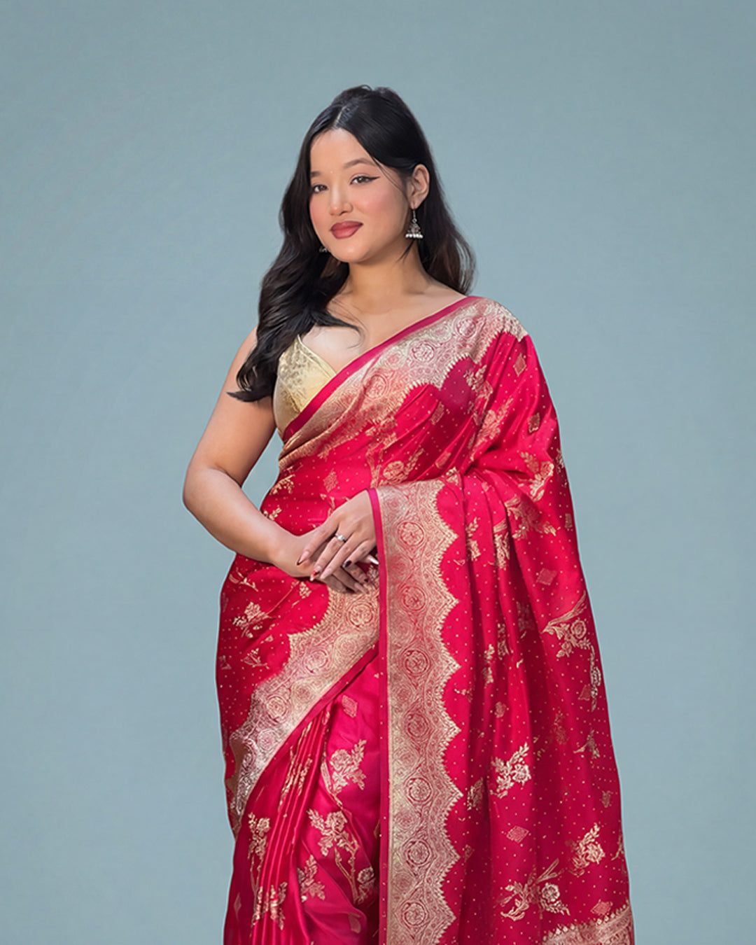 Crimson Royale Grace Satin Silk Banarasi Saree By MAYJU