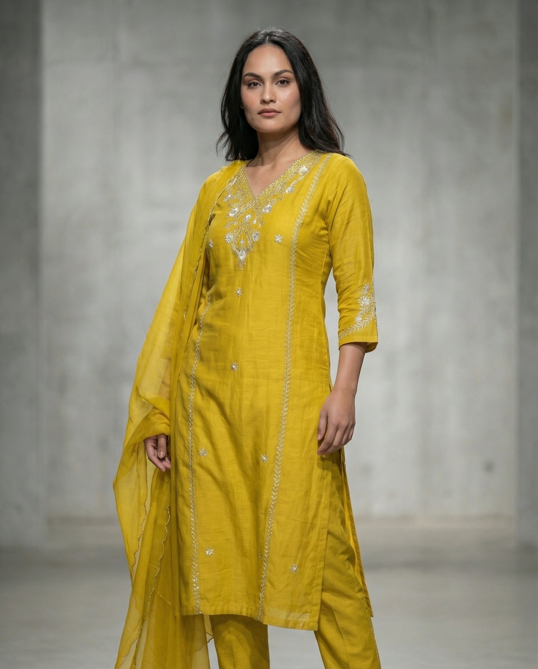 Mustard Raw Silk Handwork Set- By Mayju