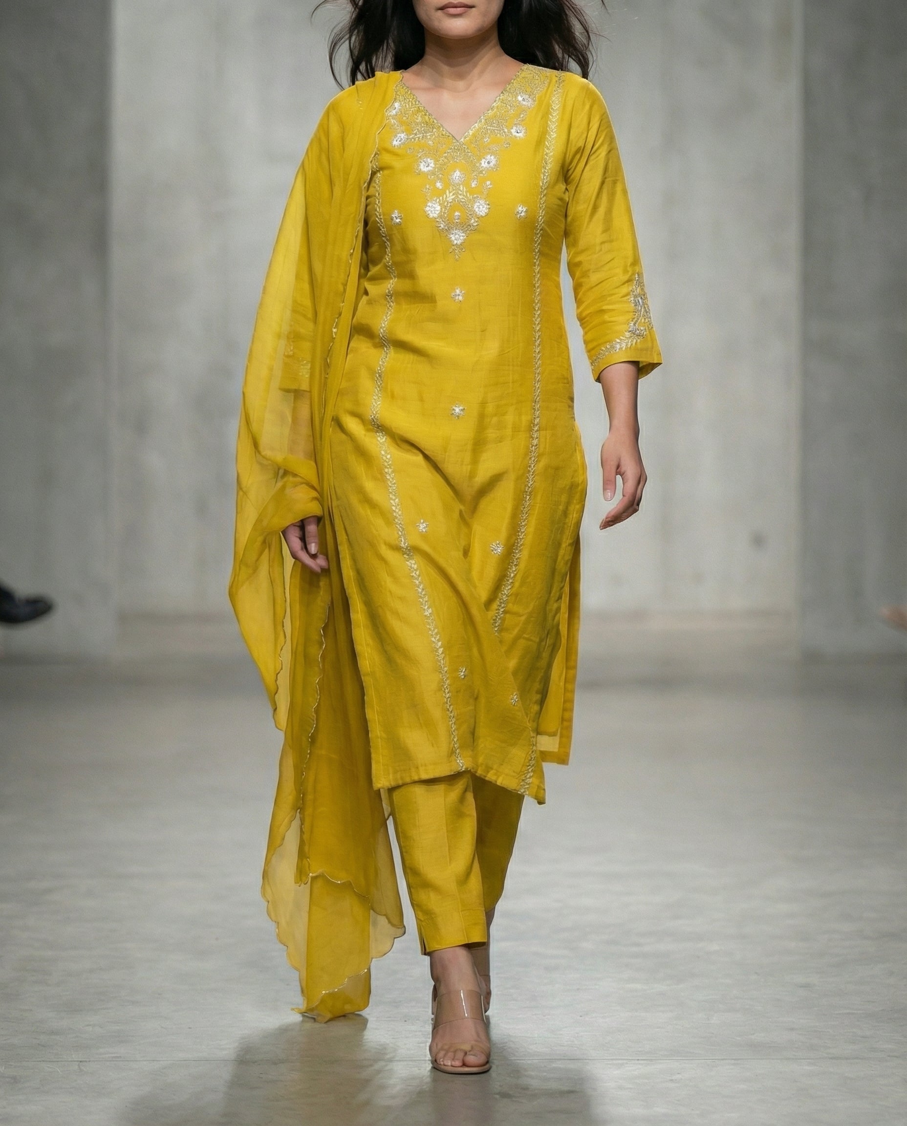 Mustard Raw Silk Handwork Set- By Mayju
