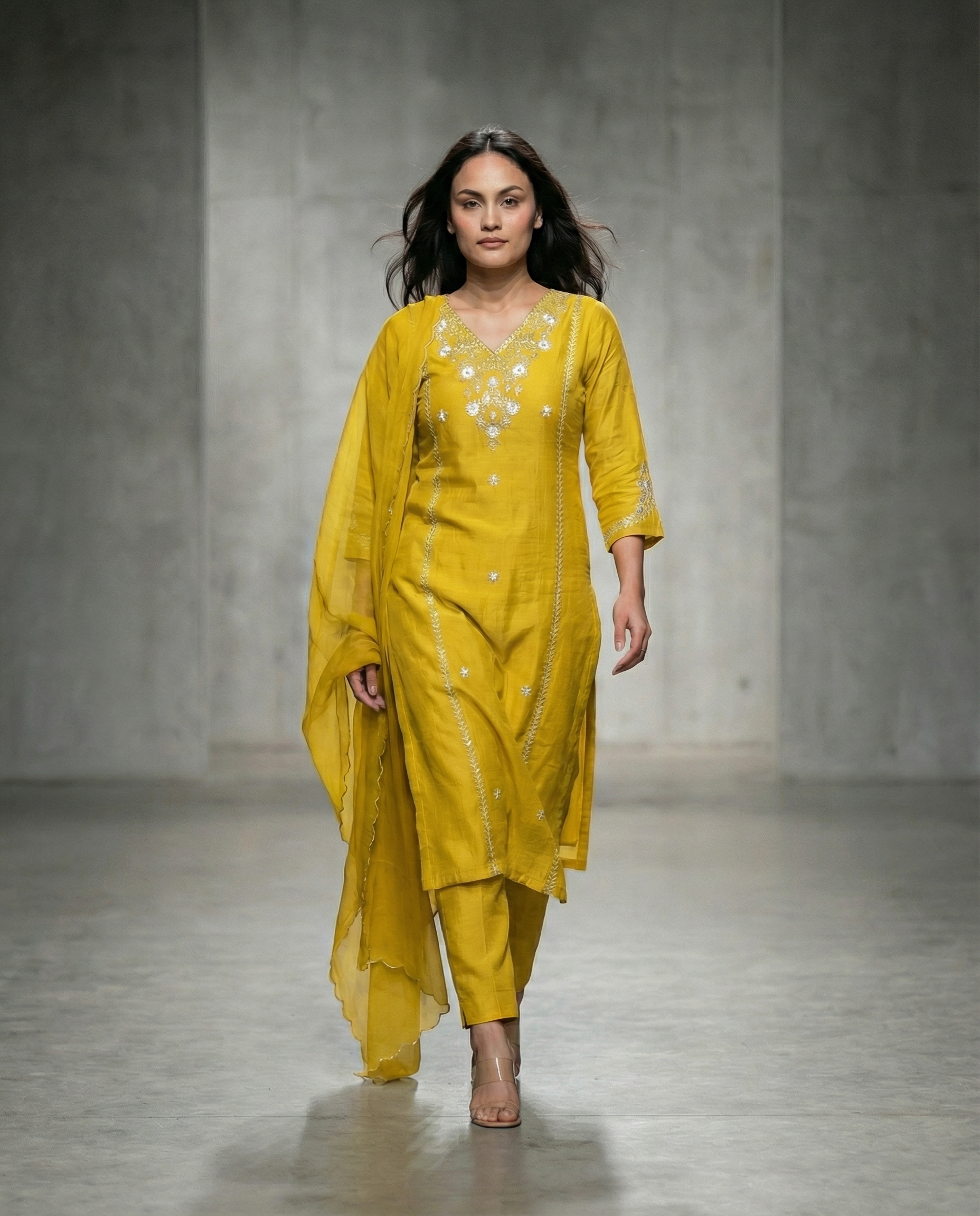 Mustard Raw Silk Handwork Set- By Mayju
