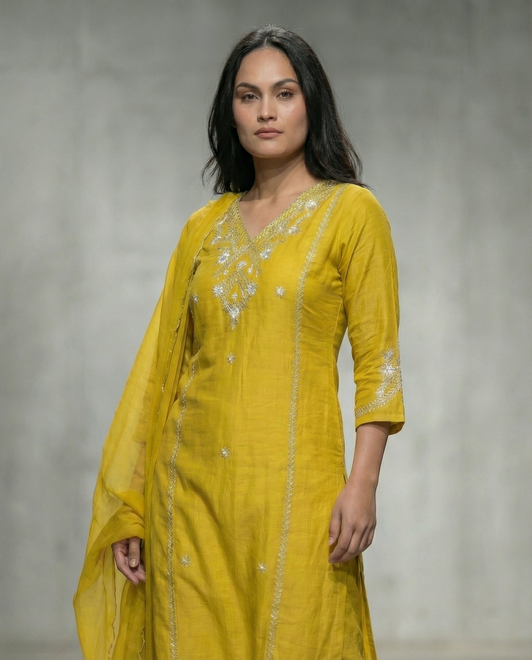 Mustard Raw Silk Handwork Set- By Mayju