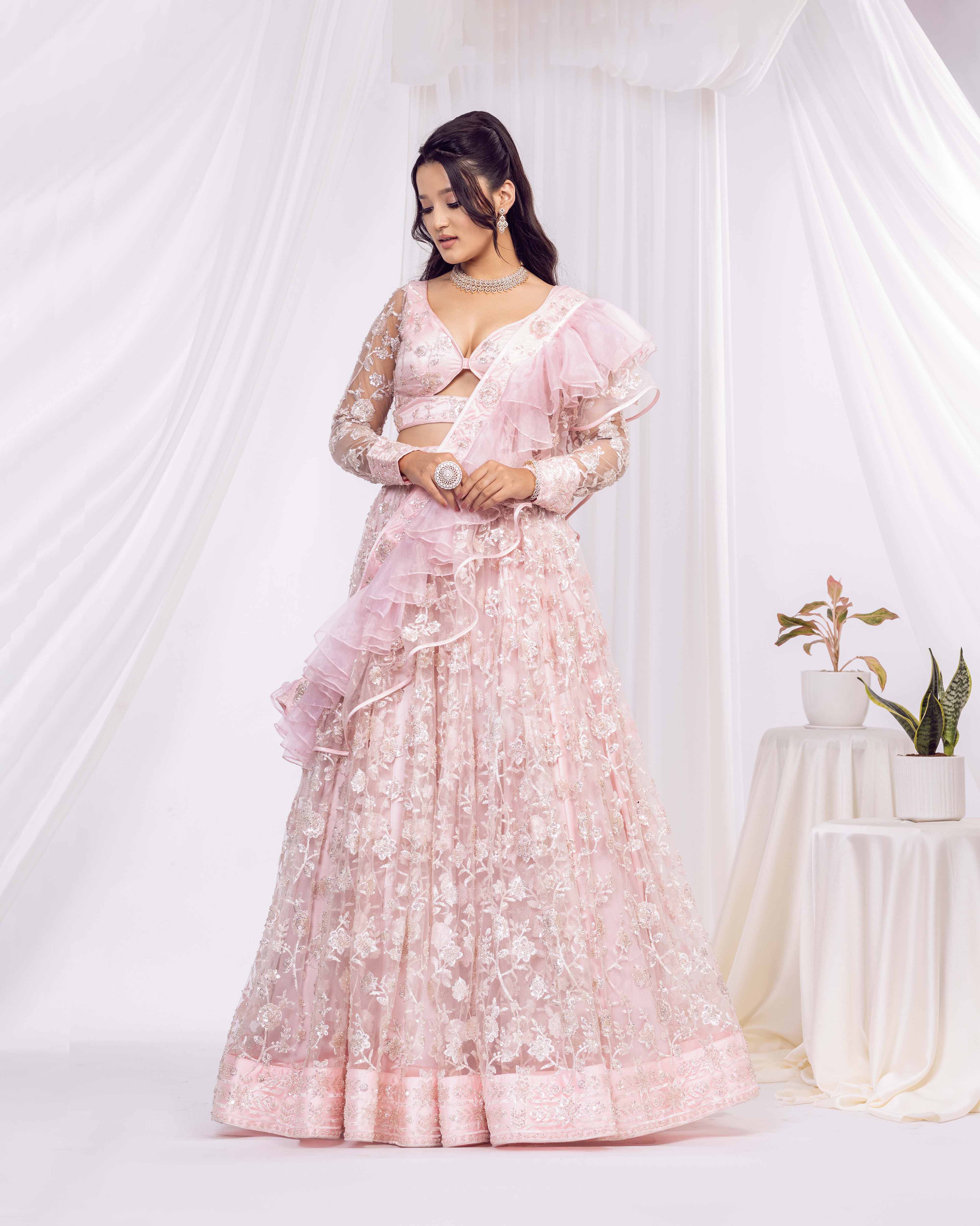 Blush Pink Handwork Lehenga Set -By Mayju