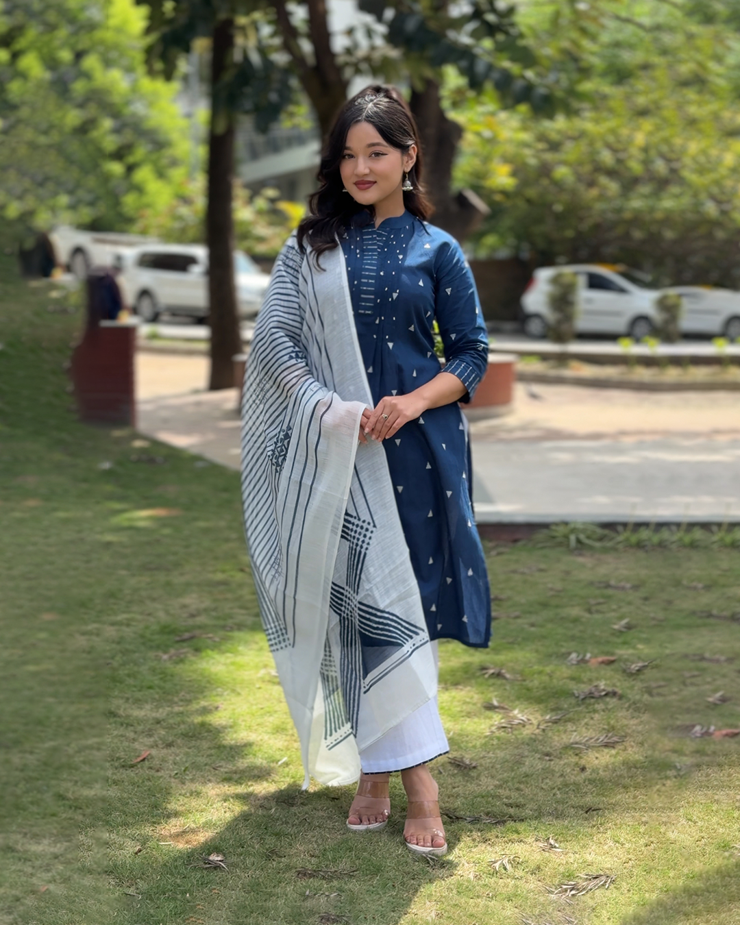 Midnight Blue Minimal Print Kurthi Set