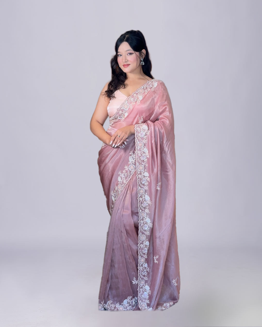 Pink Blush Radiance Shimmer Silk Saree