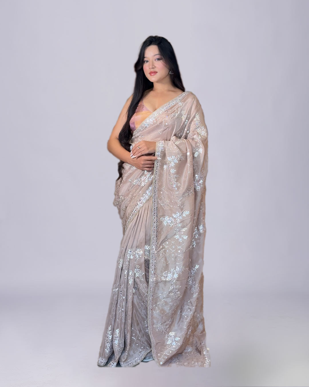 Elegant Bloom Handworked Silk Saree Set