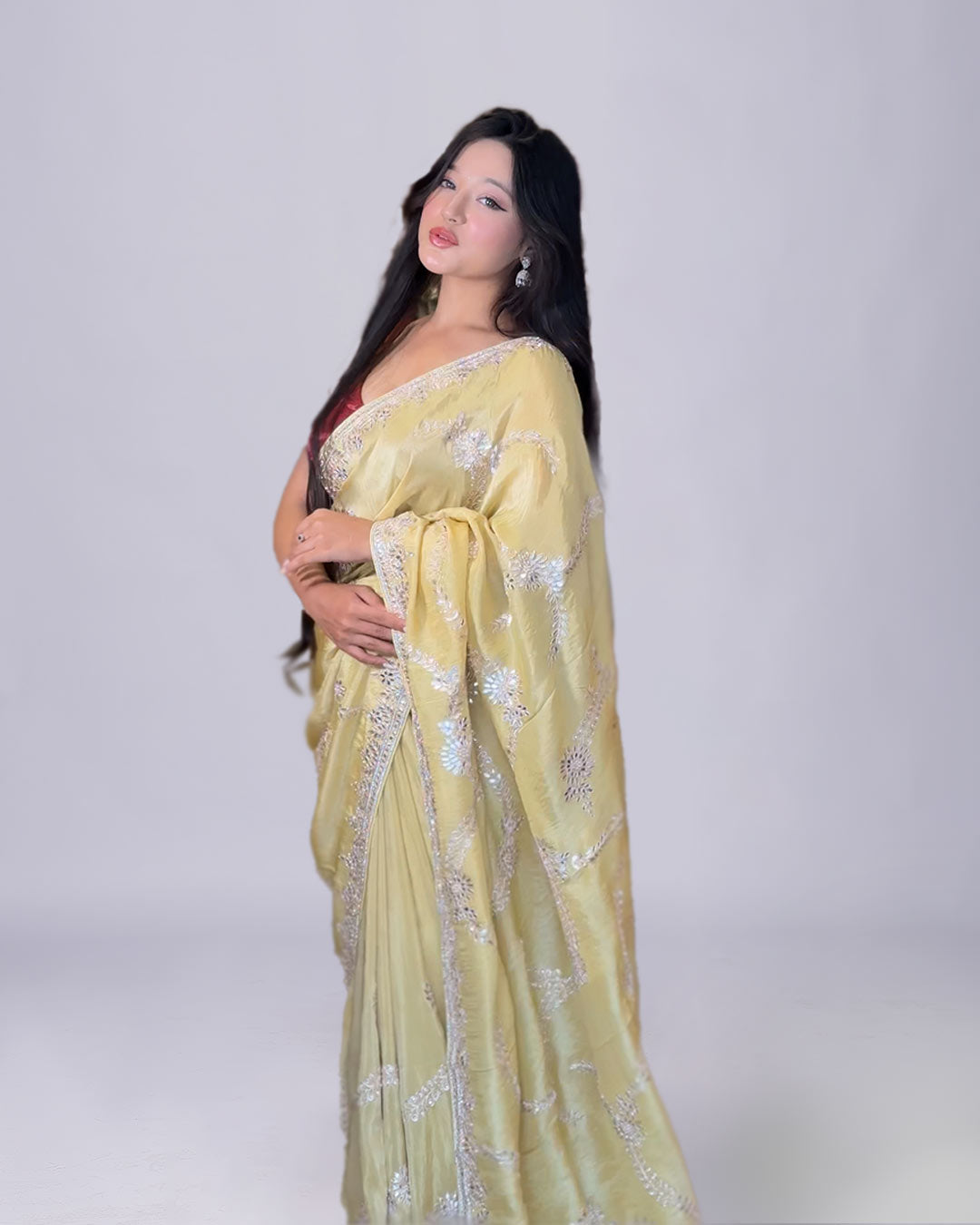 Golden Blossom Gota Patti Saree Set