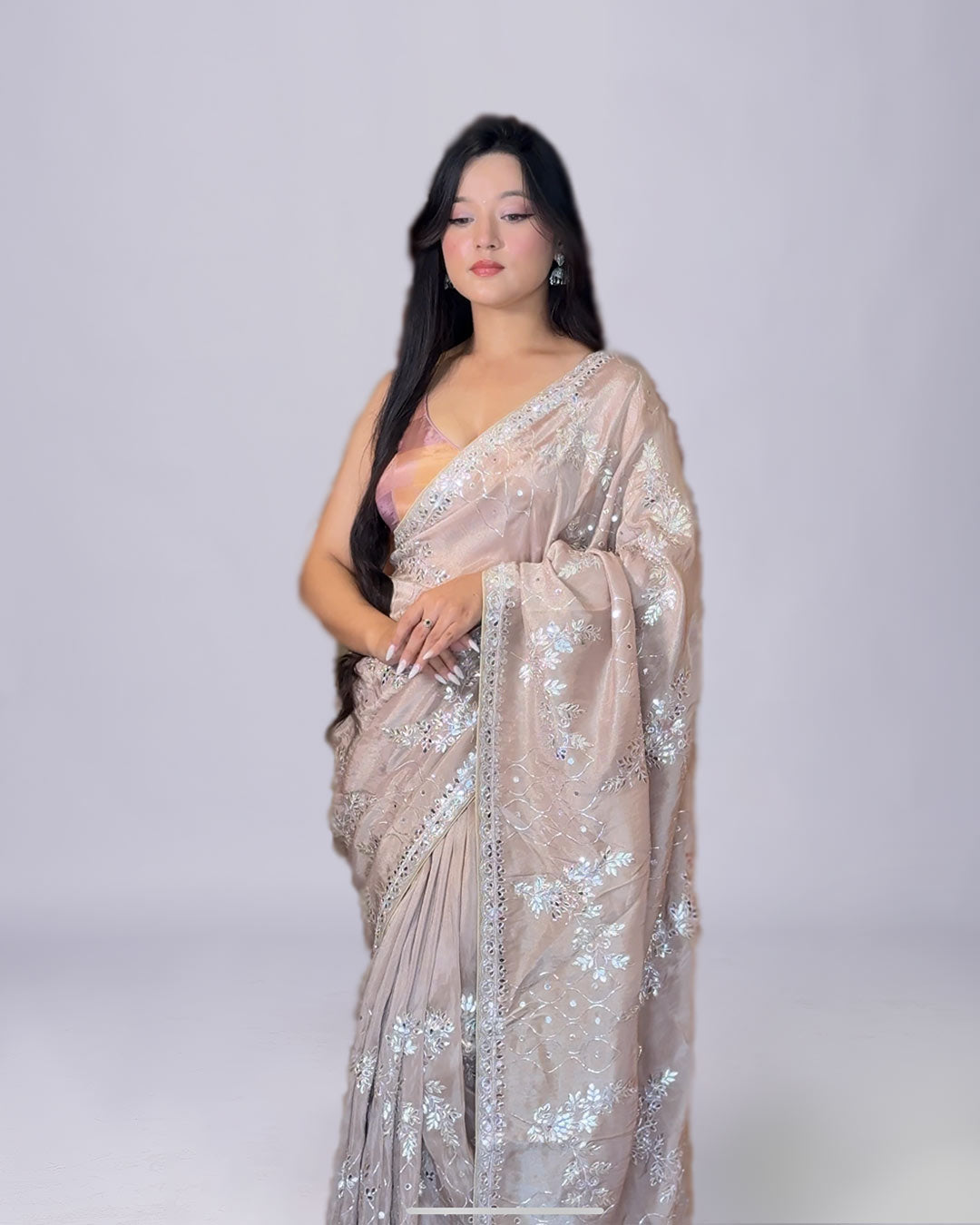 Elegant Bloom Handworked Silk Saree Set