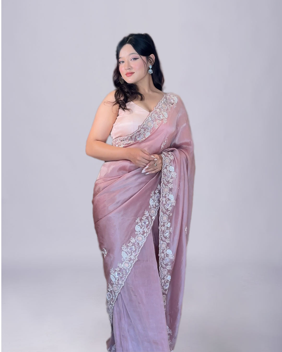 Pink Blush Radiance Shimmer Silk Saree