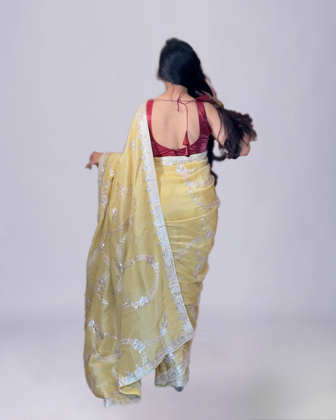 Golden Blossom Gota Patti Saree Set