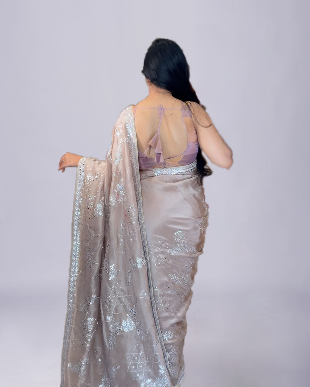 Elegant Bloom Handworked Silk Saree Set