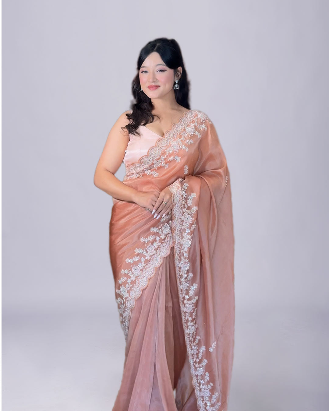 Blush Serenity Embroidered Silk Saree