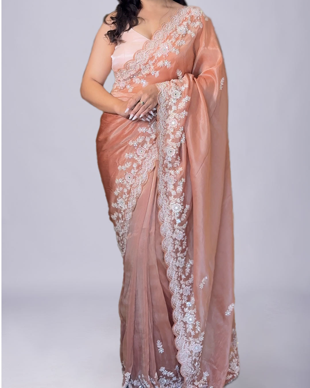 Blush Serenity Embroidered Silk Saree