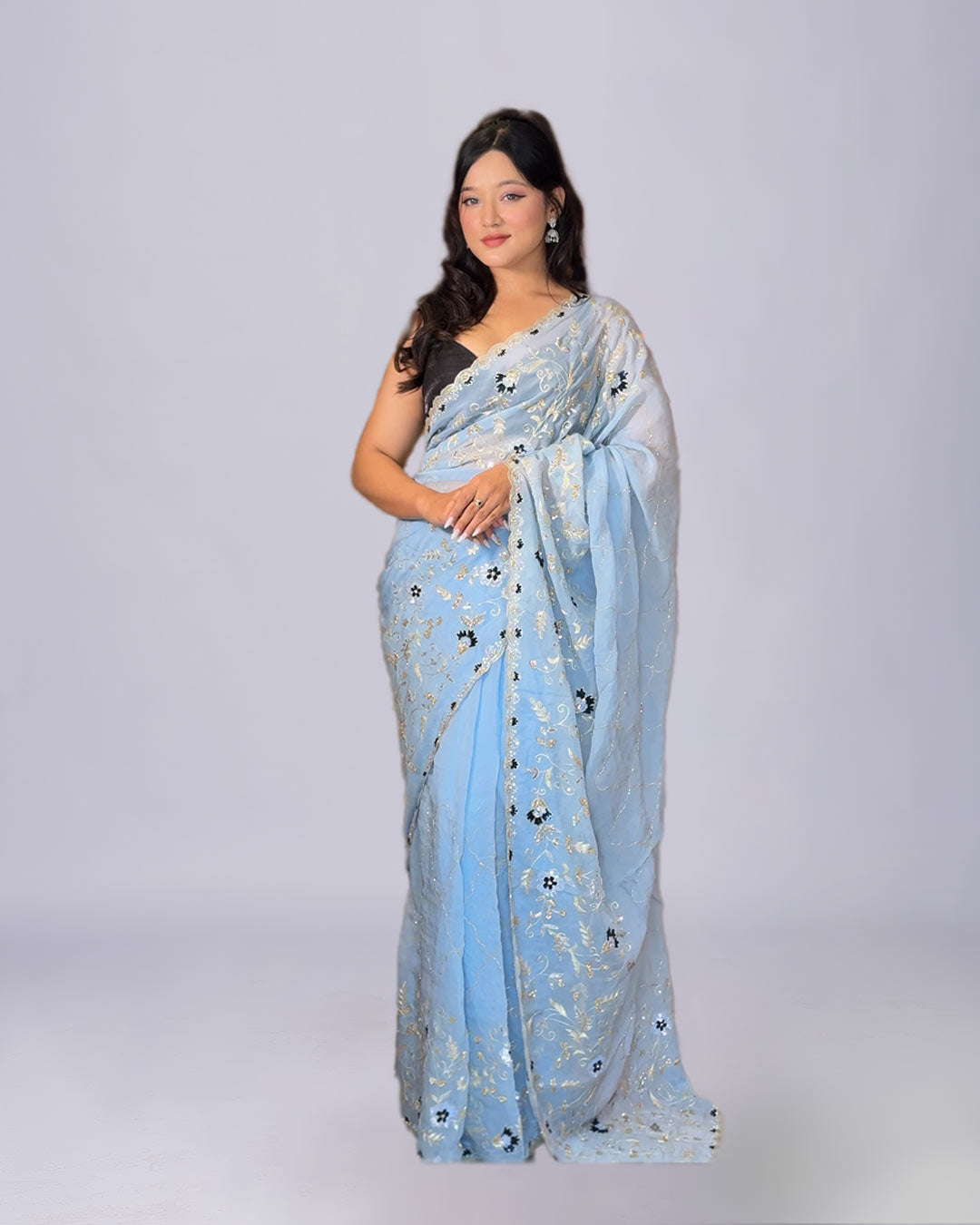 Powder Bloom Handworked Organza Silk Saree