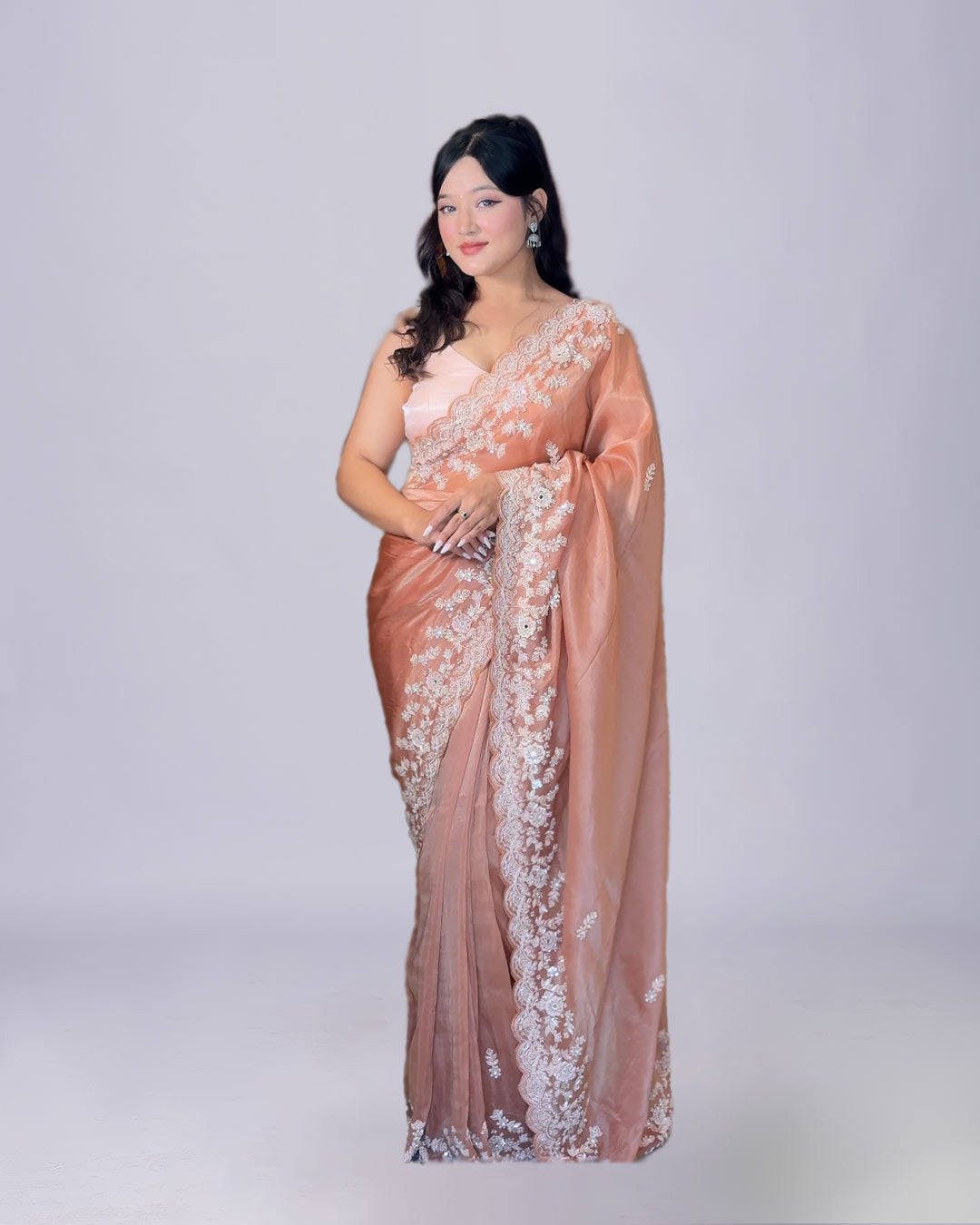 Blush Serenity Embroidered Silk Saree