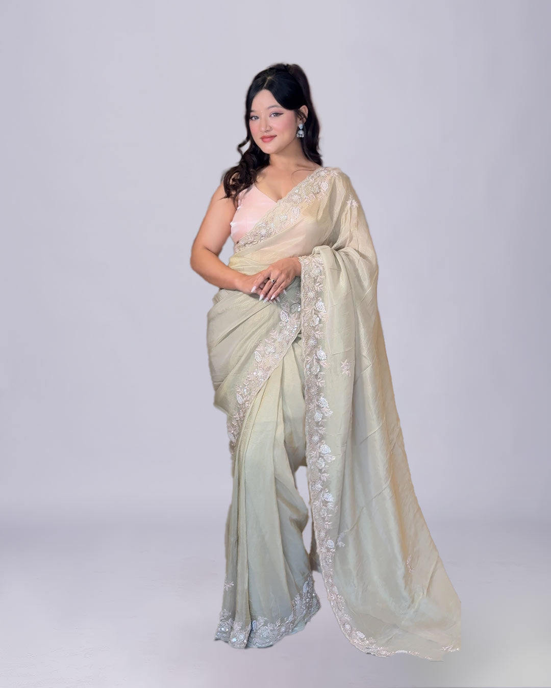 Regal Glow Golden Silk Saree with Hand Embroidery