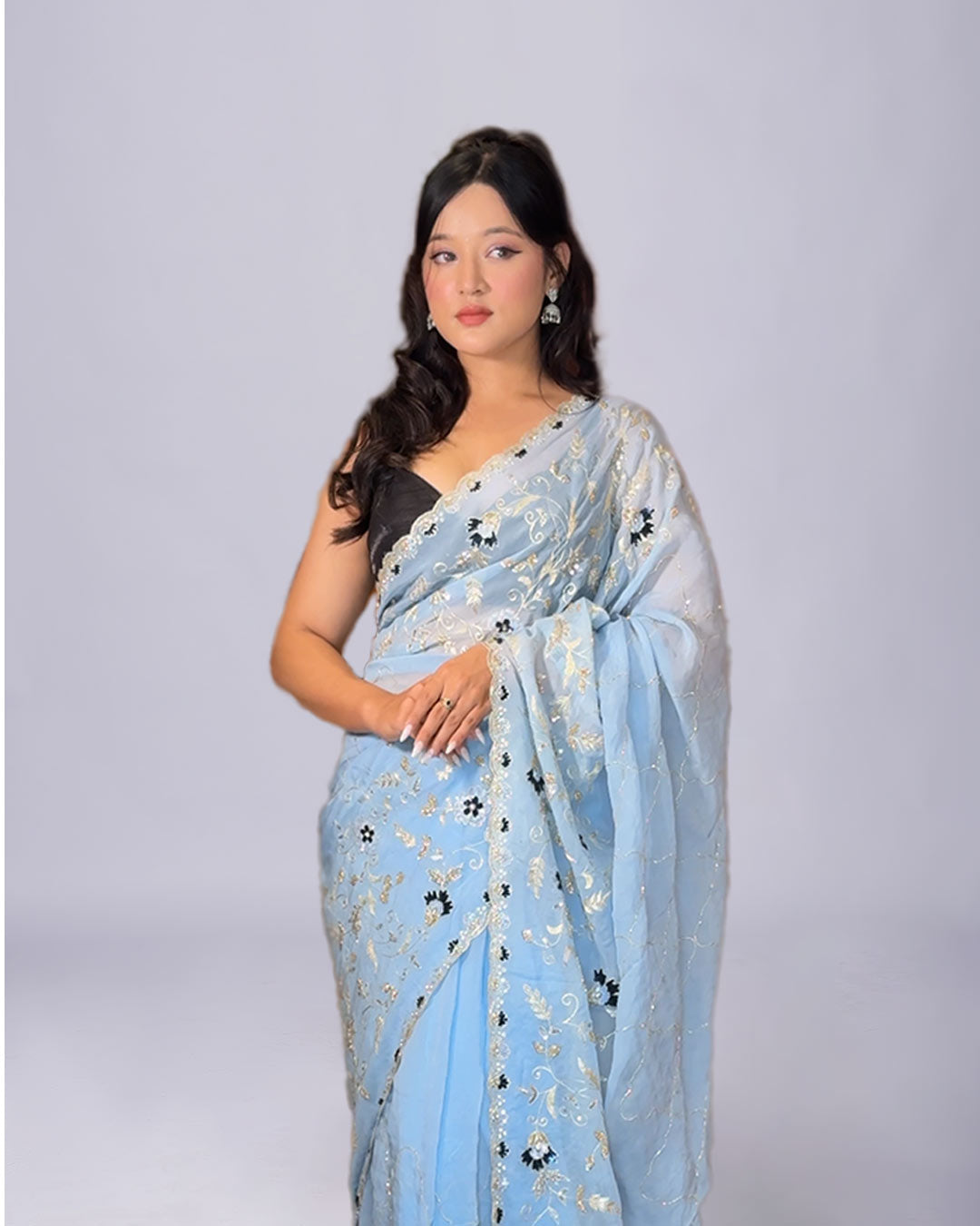 Powder Bloom Handworked Organza Silk Saree