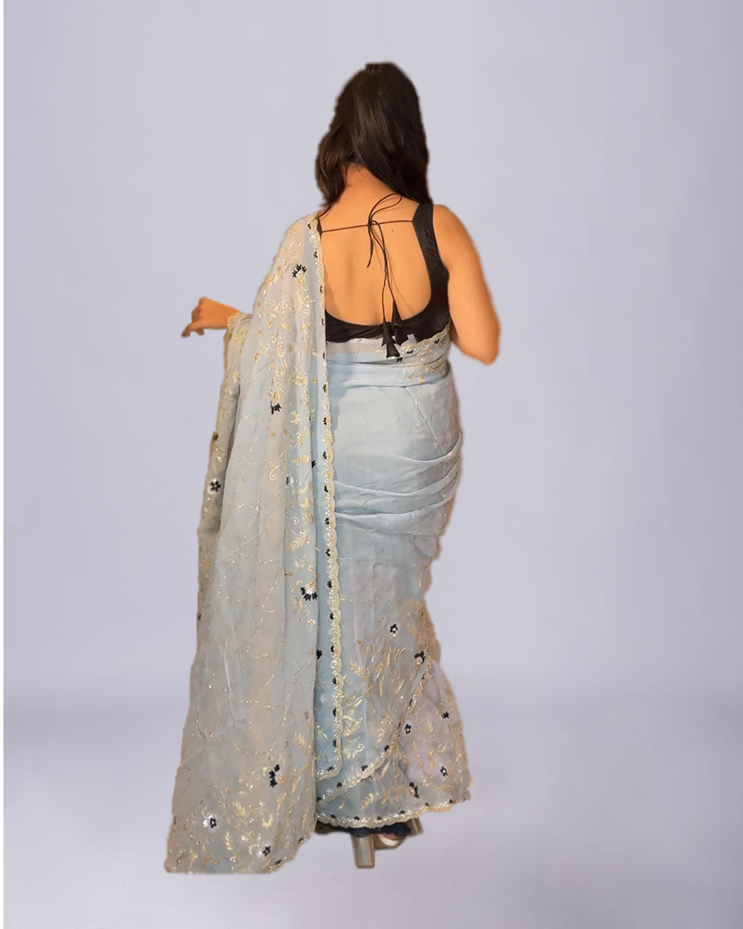 Powder Bloom Handworked Organza Silk Saree