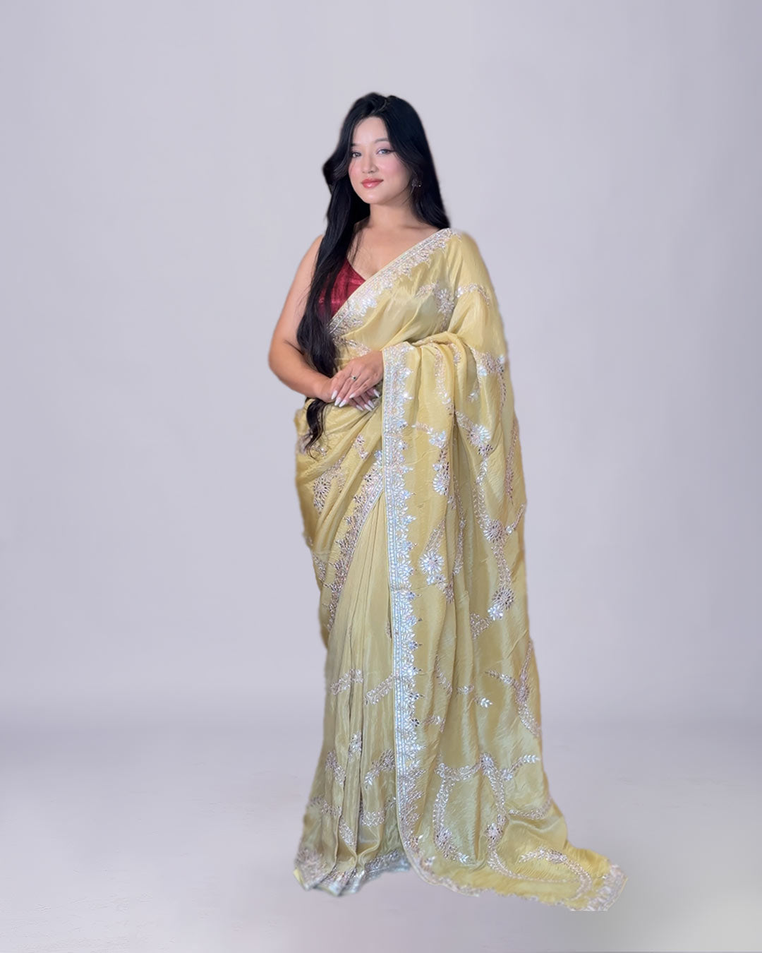 Golden Blossom Gota Patti Saree Set