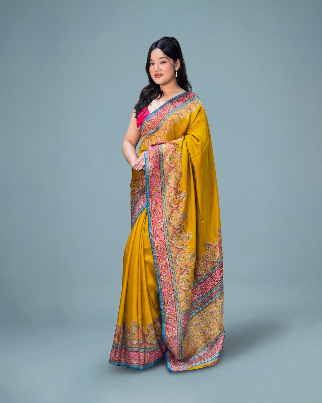 Mustard Royal Charm – Kashmiri Silk Saree