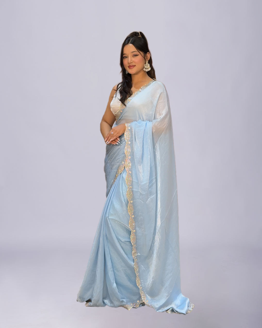 Soft Blue Tissue Saree with Embellished Border