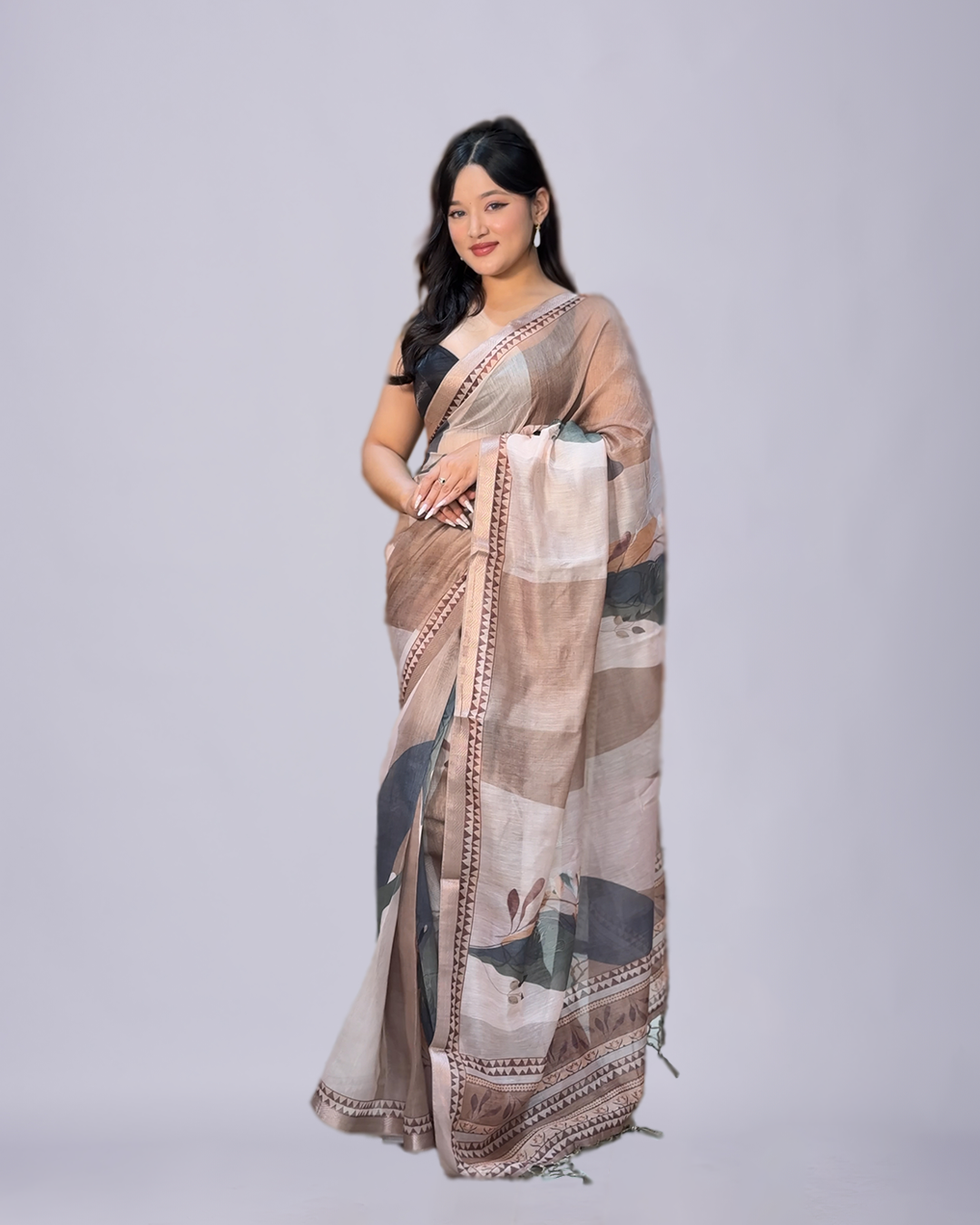 Mocha Harmony – Premium Linen Saree