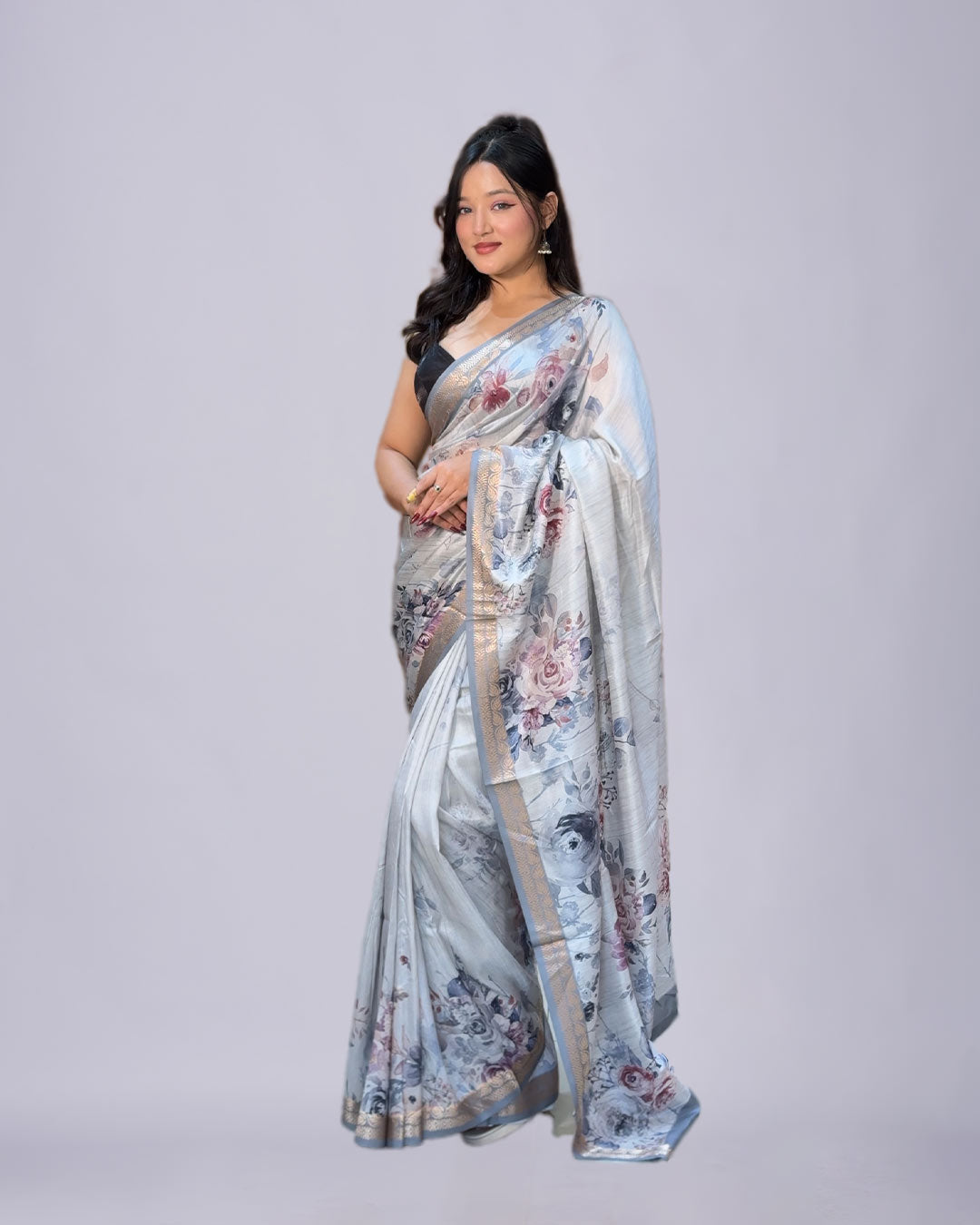 Silver Bloom – South Silk Saree