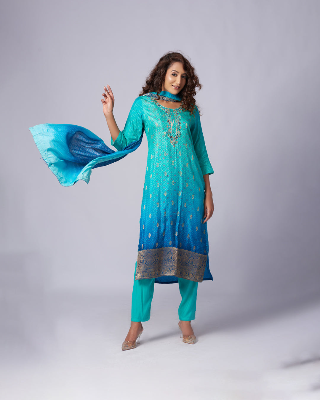 Blue Mirage – Ombré Silk Kurthi Set