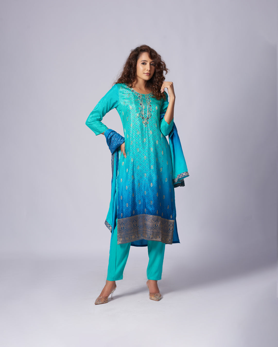 Blue Mirage – Ombré Silk Kurthi Set