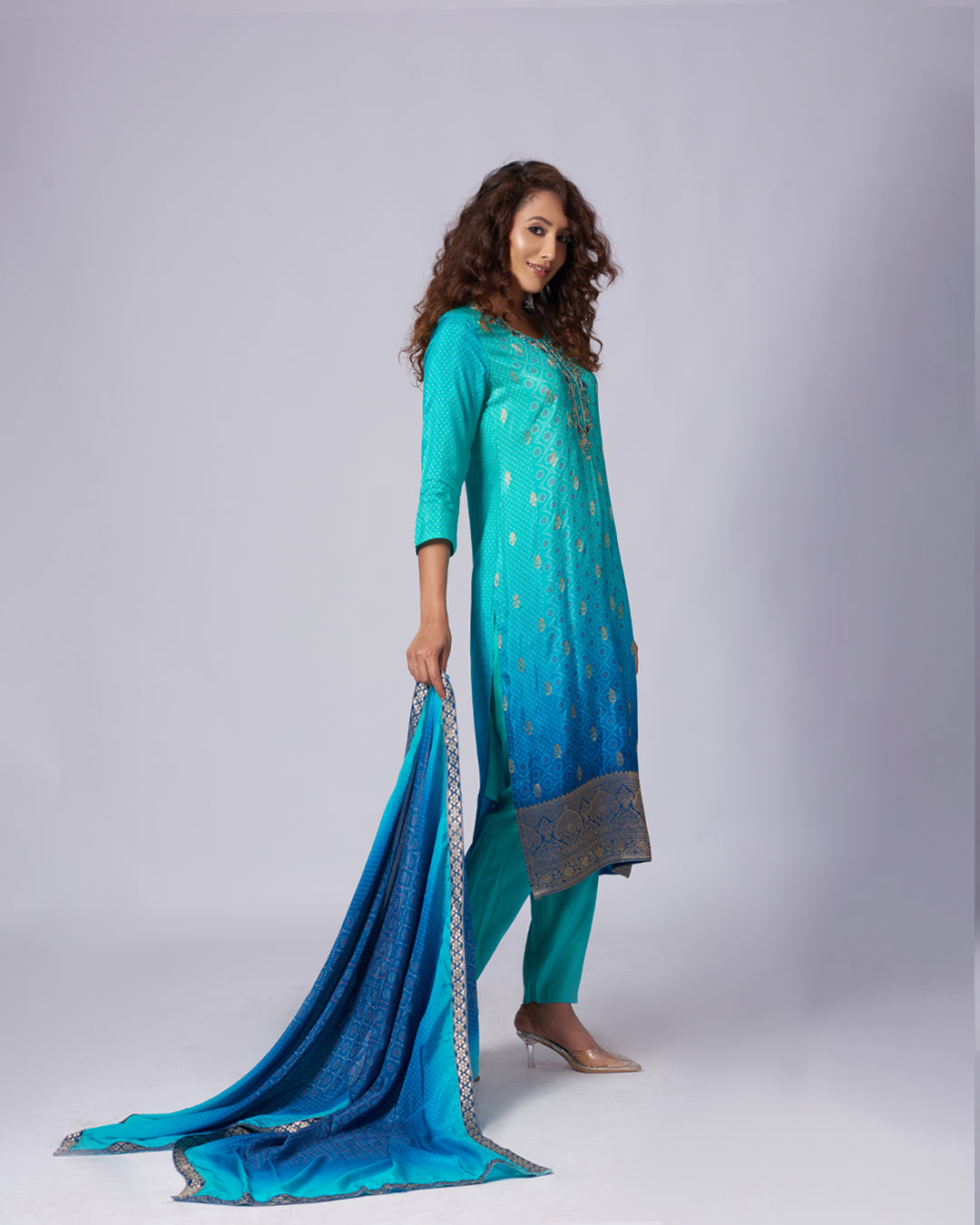 Blue Mirage – Ombré Silk Kurthi Set