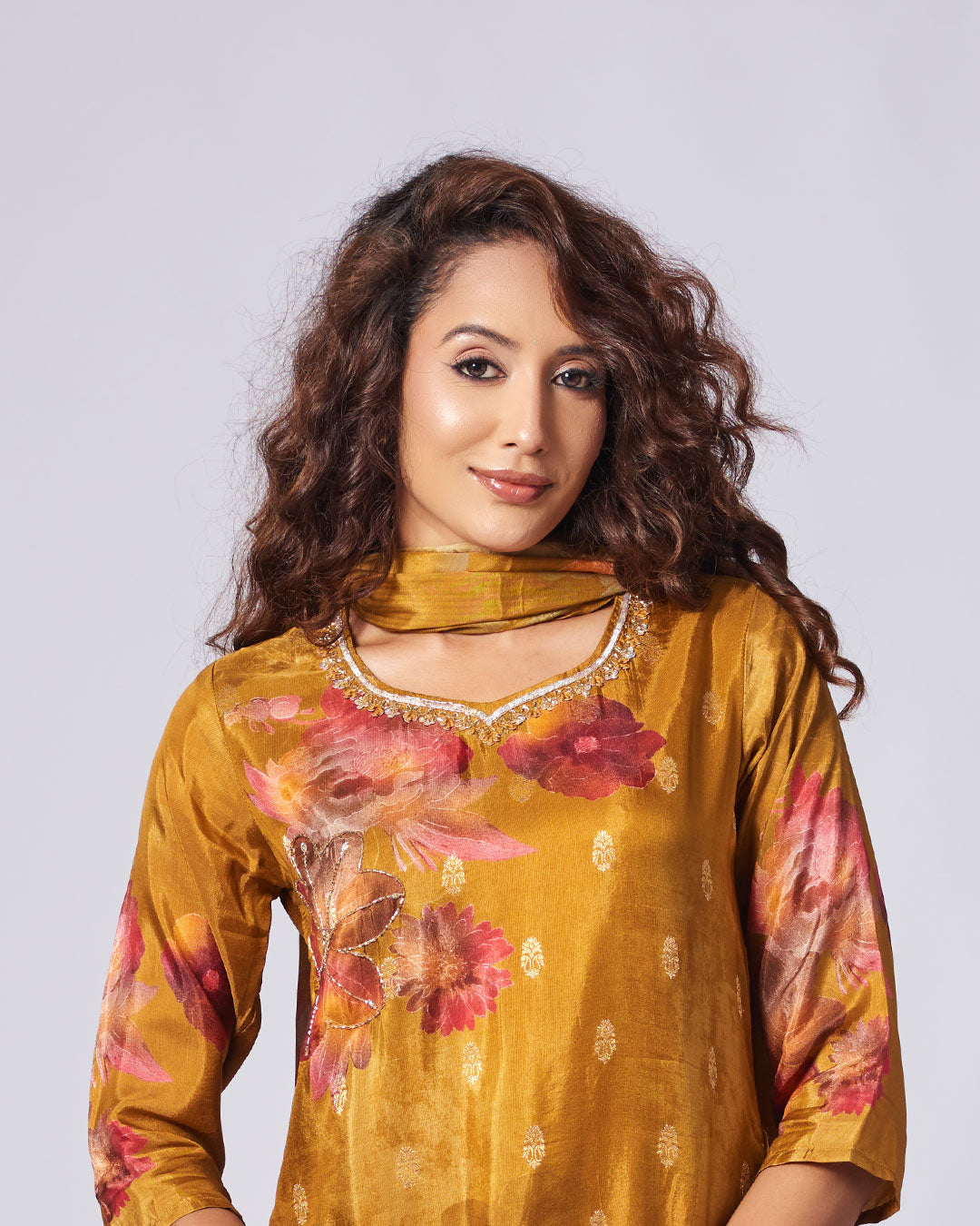 Golden Floral Elegance Kurthi Set 