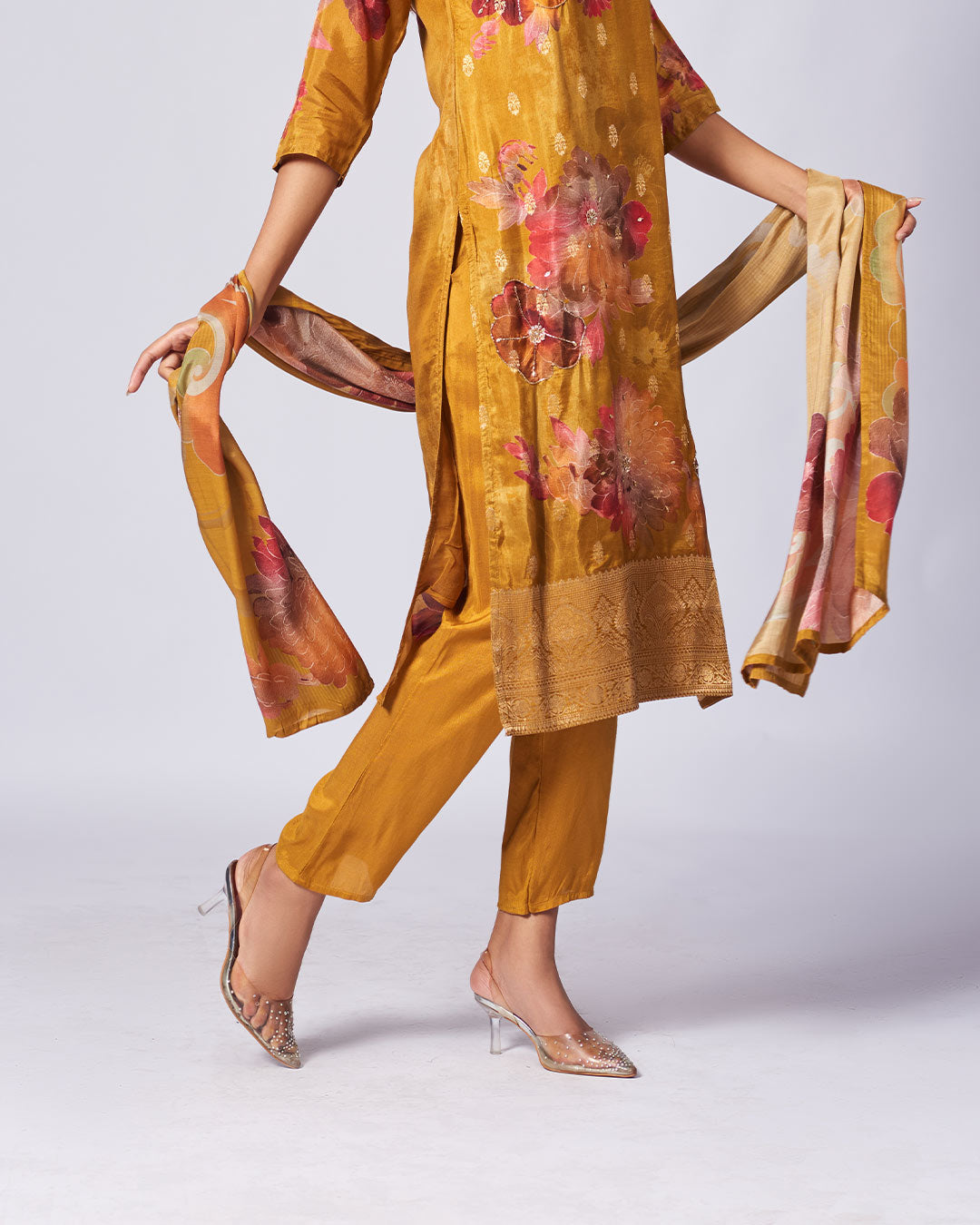 Golden Floral Elegance Kurthi Set 