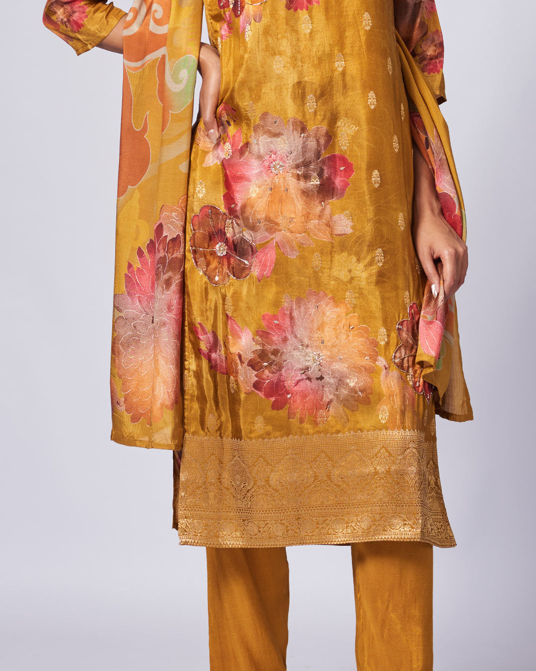 Golden Floral Elegance Kurthi Set 