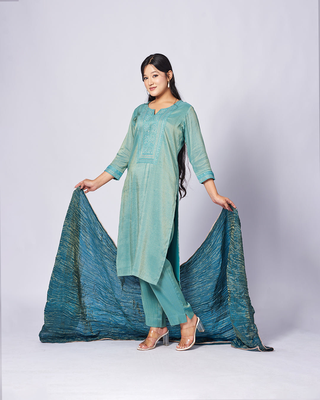 Emerald Grace Silk Kurthi Set