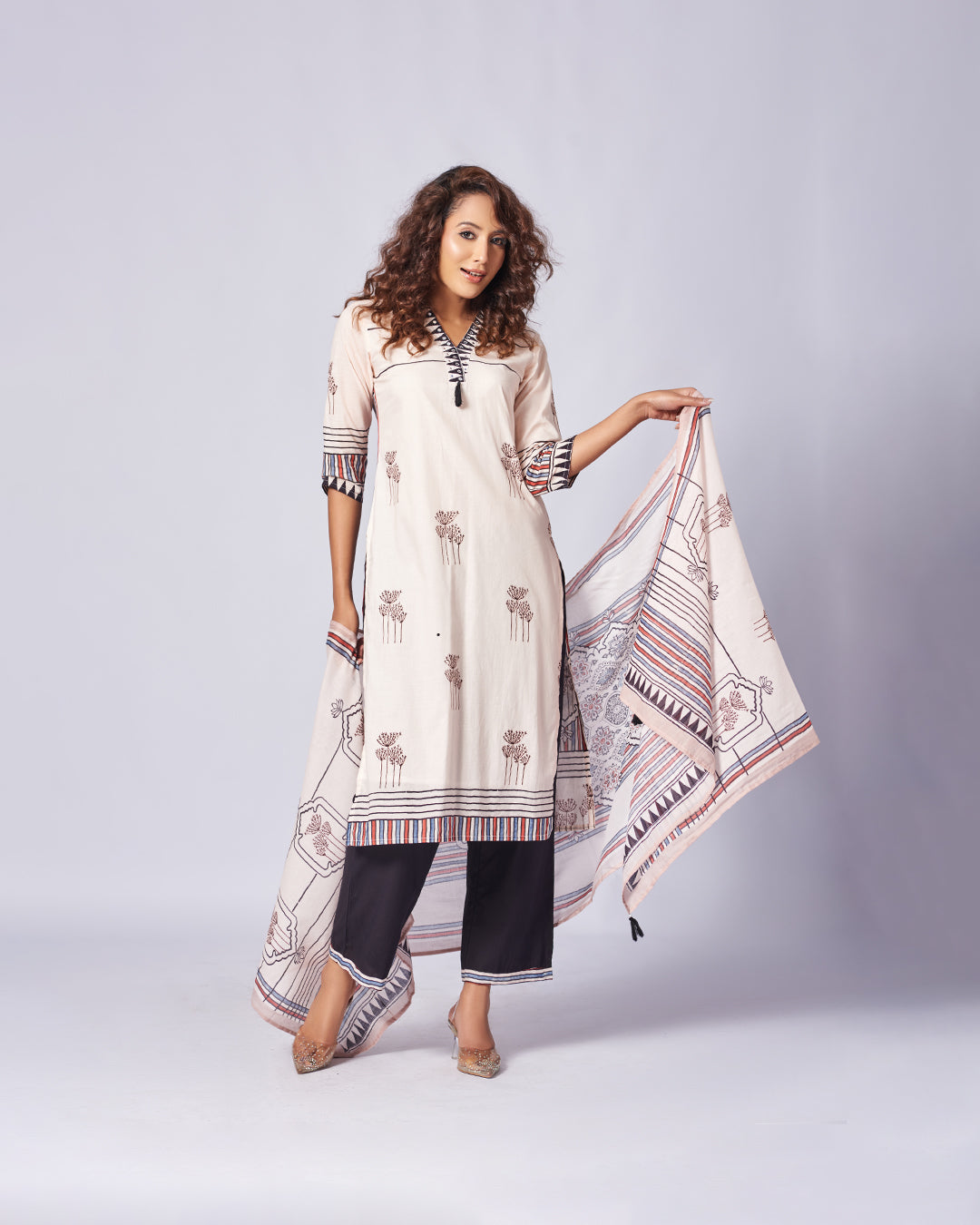 Ivory Bloom Cotton Kurthi Set