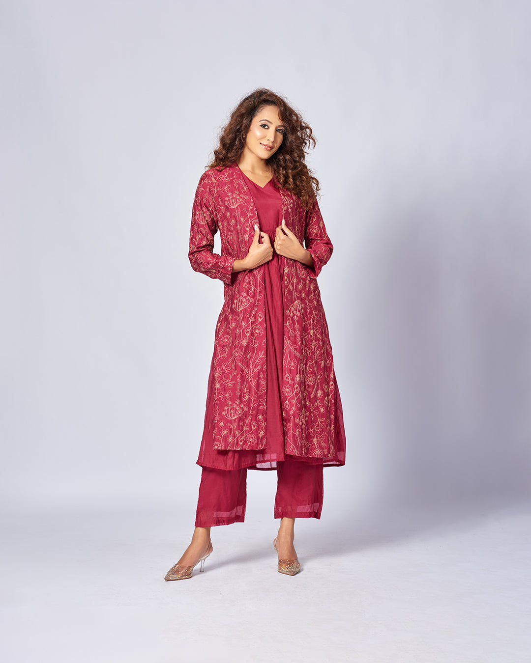 Crimson Royale Silk Kurthi Set