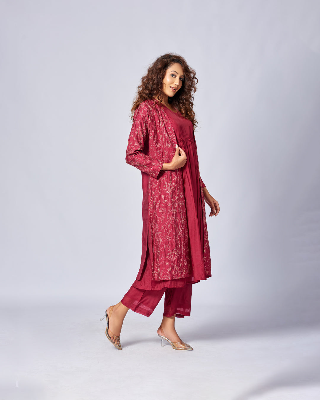 Crimson Royale Silk Kurthi Set