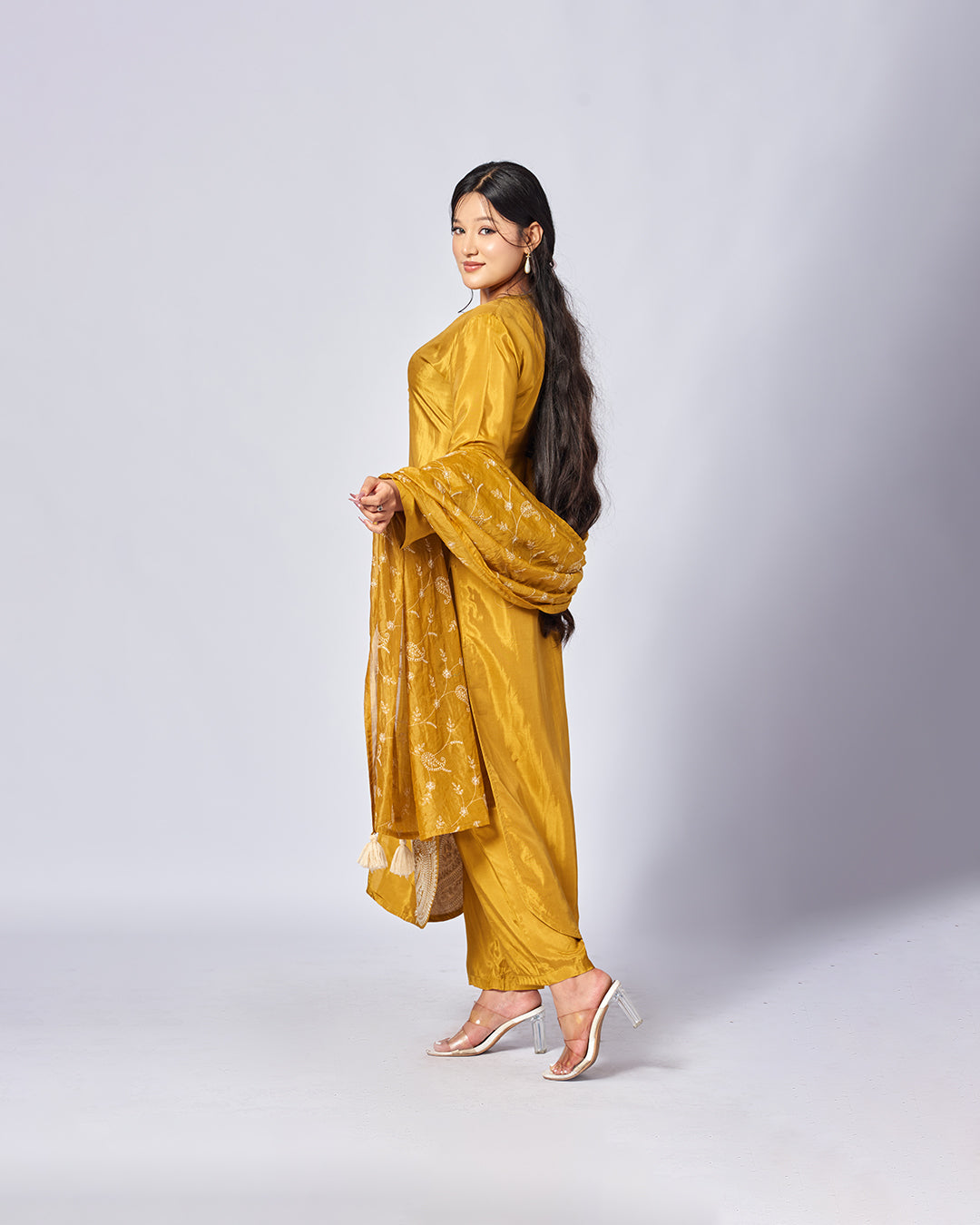 Amber Bloom Silk Kurthi Set