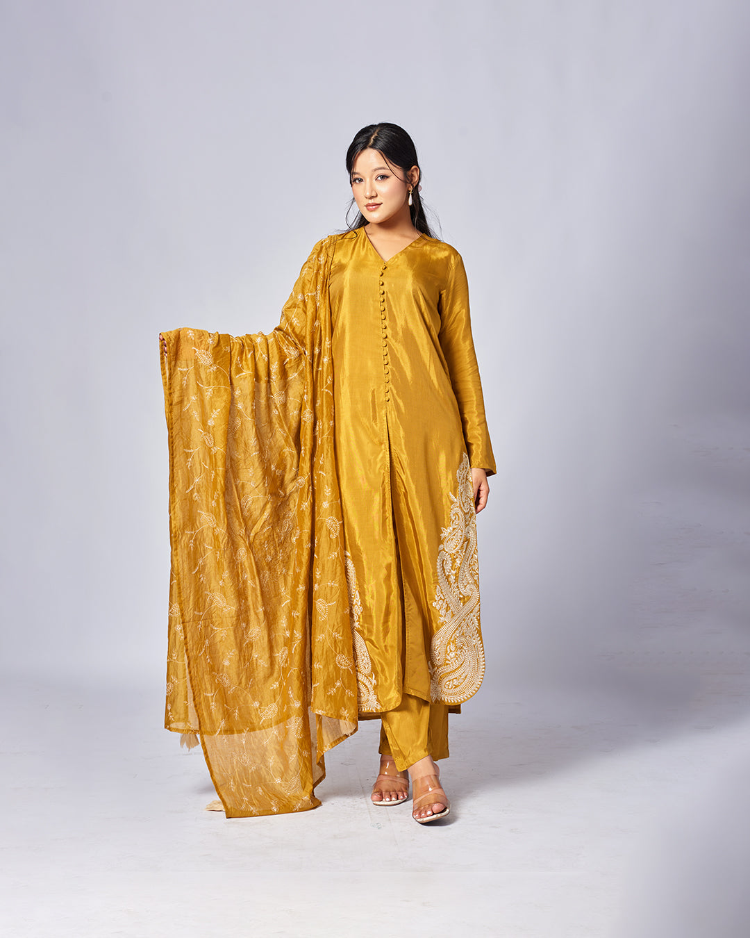 Amber Bloom Silk Kurthi Set