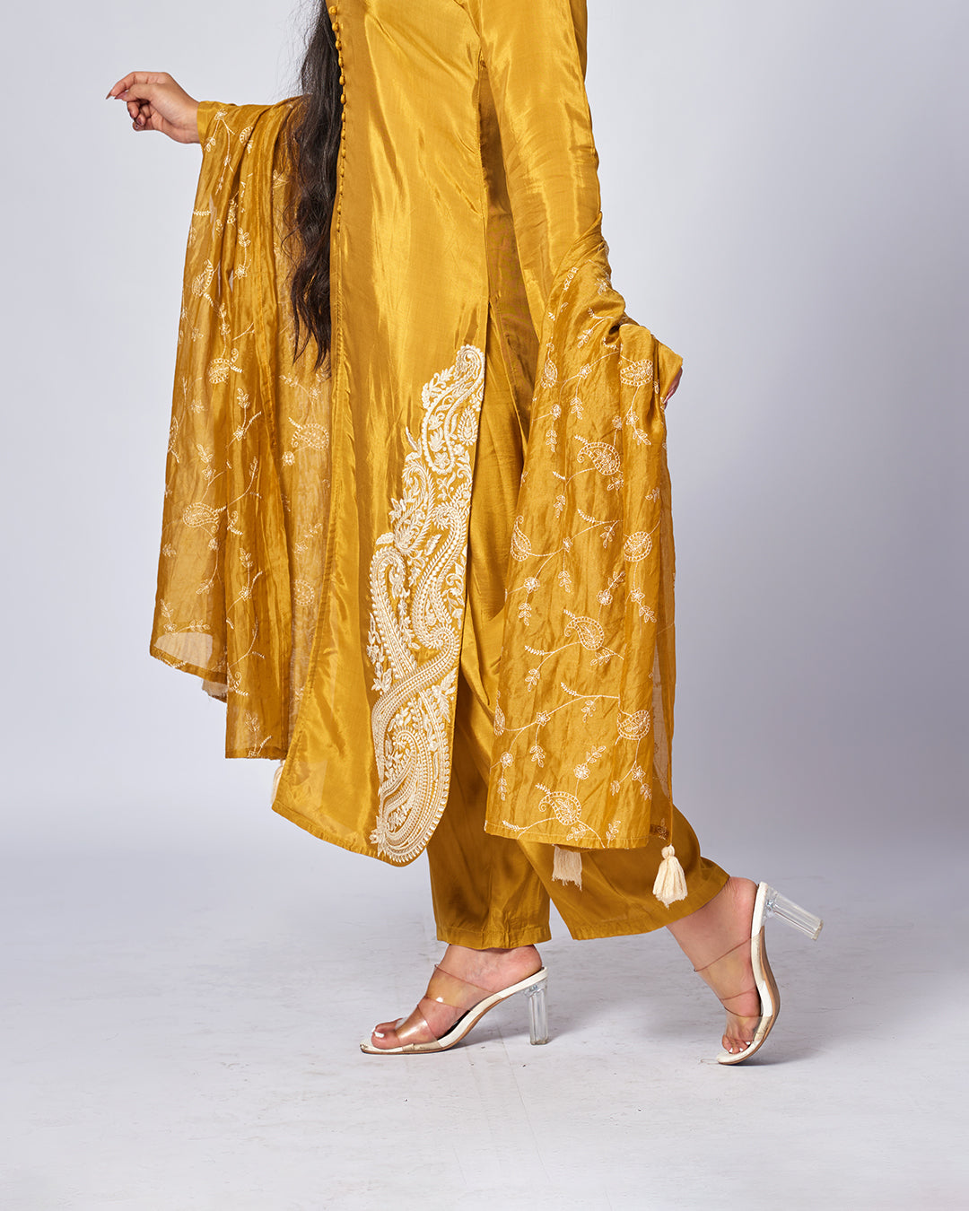 Amber Bloom Silk Kurthi Set